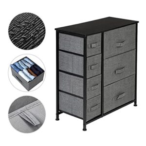GOODSILO 7 Drawer Organizer Fabric Drawers, Chest Closet Double Dresser Combined with Large & Small Drawer Storage, Metal Frame & Wooden Tabletop for Home, Bedroom, Hallway, Kids Room [Grey]