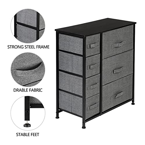 GOODSILO 7 Drawer Organizer Fabric Drawers, Chest Closet Double Dresser Combined with Large & Small Drawer Storage, Metal Frame & Wooden Tabletop for Home, Bedroom, Hallway, Kids Room [Grey]