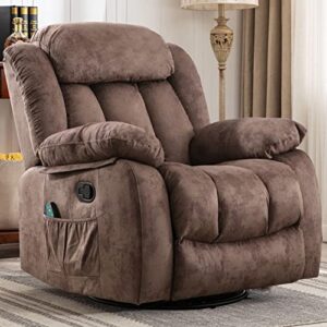 canmov massage rocker recliner with heat and vibration, 360 degree swivel manual antiskid fabric single sofa heavy duty reclining chair for living room, dark brown