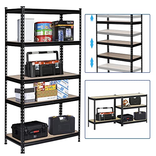 Karl home Garage Shelving Heavy Duty, 5-Tier Wide Size Adjustable Metal Shelving Unit Utility Rack Organization for Garage Pantry Basement, 2000lbs,35.4" L x 17.7" W x 70.9" H, Black