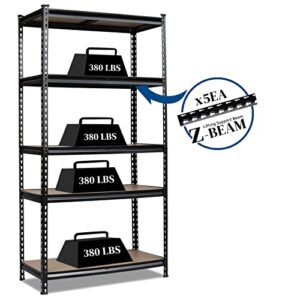 Karl home Garage Shelving Heavy Duty, 5-Tier Wide Size Adjustable Metal Shelving Unit Utility Rack Organization for Garage Pantry Basement, 2000lbs,35.4" L x 17.7" W x 70.9" H, Black