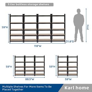 Karl home Garage Shelving Heavy Duty, 5-Tier Wide Size Adjustable Metal Shelving Unit Utility Rack Organization for Garage Pantry Basement, 1900lbs, 29.5" L X 11.8" W X 59.1" H, Black