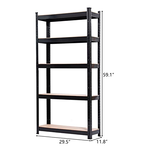 Karl home Garage Shelving Heavy Duty, 5-Tier Wide Size Adjustable Metal Shelving Unit Utility Rack Organization for Garage Pantry Basement, 1900lbs, 29.5" L X 11.8" W X 59.1" H, Black