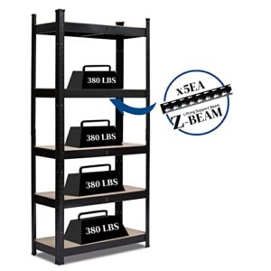 Karl home Garage Shelving Heavy Duty, 5-Tier Wide Size Adjustable Metal Shelving Unit Utility Rack Organization for Garage Pantry Basement, 1900lbs, 29.5" L X 11.8" W X 59.1" H, Black