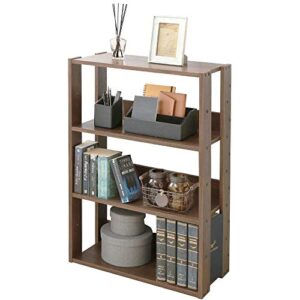 iris usa 3 tier height adjustable wooden bookshelf, simple wide bookcase, natural shelving, dark oak