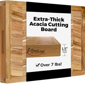extra large acacia wood cutting board - large wooden cutting board for kitchen w/juice grooves and handles - best kitchen cutting boards for chopping and slicing or as a charcuterie plate