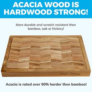 Extra Large Acacia Wood Cutting Board - Large Wooden Cutting Board for Kitchen w/Juice Grooves and Handles - Best Kitchen Cutting Boards for Chopping and Slicing or as a Charcuterie Plate