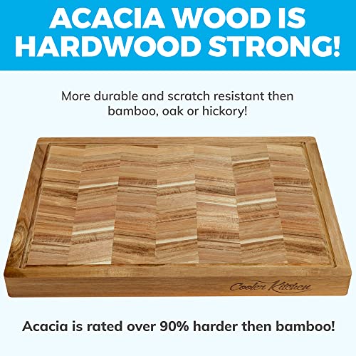 Extra Large Acacia Wood Cutting Board - Large Wooden Cutting Board for Kitchen w/Juice Grooves and Handles - Best Kitchen Cutting Boards for Chopping and Slicing or as a Charcuterie Plate