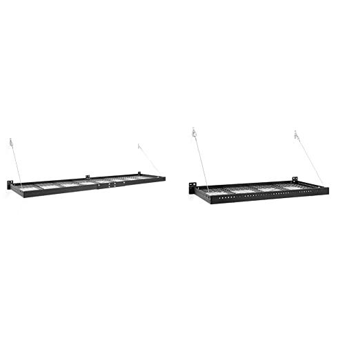 NewAge Products Pro Series Black 2 ft. x 8 ft. Wall Mounted Steel Shelf, Garage Overheads, 40406 & NewAge Products Pro Series Black 2'. x 4'. Wall Mounted Steel Shelf, Garage Overheads, 40404