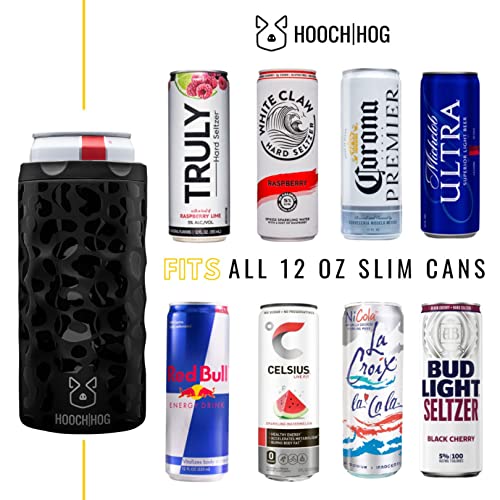 Hooch|Hog Slim Can Cooler Stainless Steel for 12 oz. Skinny Cans | 3x Insulated Beer Can Holder for Michelob Ultra, White Claw, Truly & Redbull (Black Leopard)