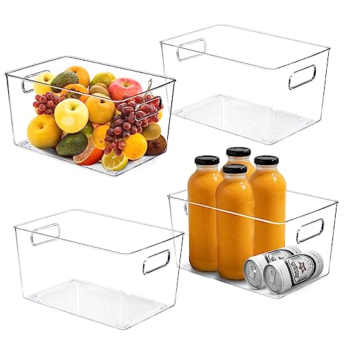 Clear Containers for Organizing, Clear Storage Bins, Clear Organizing Bins, Clear Plastic Storage Bins for Pantry, Organization Bins, Clear Bins, Clear Storage Containers (4)