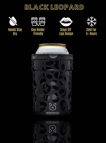 Hooch|Hog Soda Can Holder & Beer Coozies For Bottles & Cans | Can Cooler Insulated for 12 oz. Standard Size Cans | "The Shorty" Collection (Black Leopard)