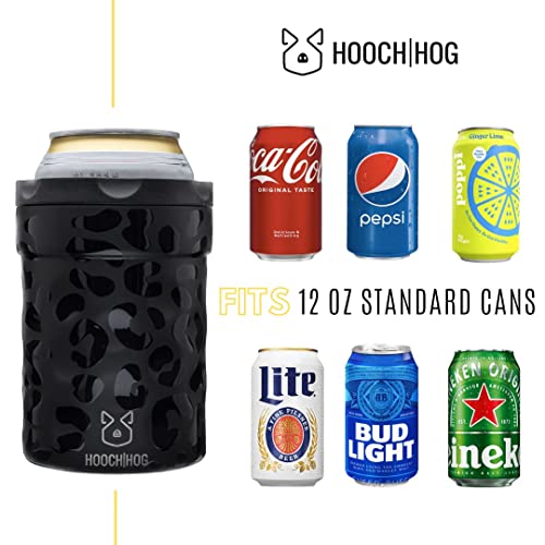 Hooch|Hog Soda Can Holder & Beer Coozies For Bottles & Cans | Can Cooler Insulated for 12 oz. Standard Size Cans | "The Shorty" Collection (Black Leopard)