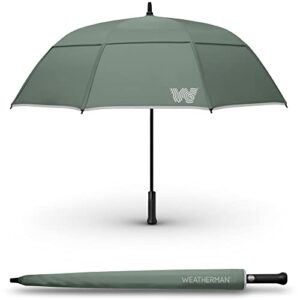 weatherman umbrella - stick umbrella - windproof umbrella resists up to 55 mph winds - (sage)