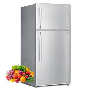 techomey 30" freestanding top freezer refrigerator, 18.0 cu. ft. frost free refrigerator, garage ready, standard depth, stainless steel