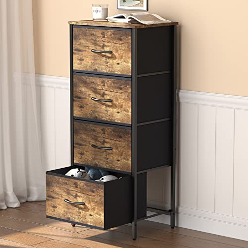 Lifewit Tall Dresser with 4 Removable Fabric Drawers, Storage Tower, Dresser for Bedroom Closet Bedside Nursery Laundry Living Room, Sturdy Steel Frame&Wood Tope, Rustic Brown