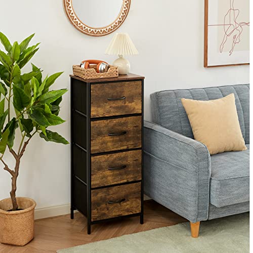 Lifewit Tall Dresser with 4 Removable Fabric Drawers, Storage Tower, Dresser for Bedroom Closet Bedside Nursery Laundry Living Room, Sturdy Steel Frame&Wood Tope, Rustic Brown