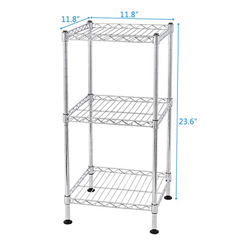 QXDRAGON 3-Tier Steel Wire Shelving Tower,Wire Shelving Metal Storage Rack Adjustable Shelves for Bathroom and Kitchen, Adjustable Shelving, NSF Wire Shelving