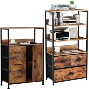 4-tier storage shelf unit with 3 drawers, 2 tiers shelves wood floor cabiet with sturdy frame