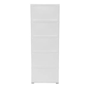 5 Drawer Plastic Dresser Storage Tower, Organizer Unit Stable Cart on Wheels Waterproof Plastic Cabinet with Locked Drawer for Bedroom Apartment, White