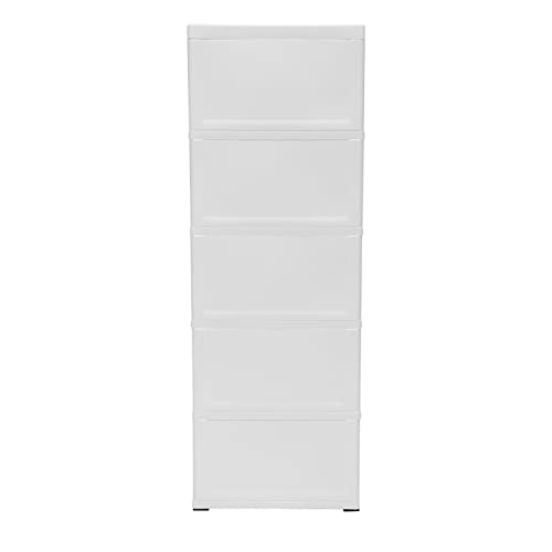 5 Drawer Plastic Dresser Storage Tower, Organizer Unit Stable Cart on Wheels Waterproof Plastic Cabinet with Locked Drawer for Bedroom Apartment, White