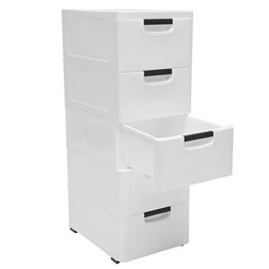 5 Drawer Plastic Dresser Storage Tower, Organizer Unit Stable Cart on Wheels Waterproof Plastic Cabinet with Locked Drawer for Bedroom Apartment, White