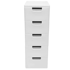 5 Drawer Plastic Dresser Storage Tower, Organizer Unit Stable Cart on Wheels Waterproof Plastic Cabinet with Locked Drawer for Bedroom Apartment, White