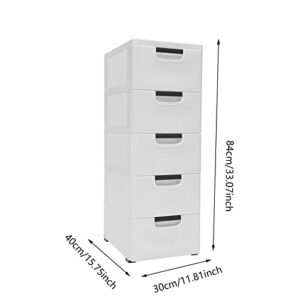 5 Drawer Plastic Dresser Storage Tower, Organizer Unit Stable Cart on Wheels Waterproof Plastic Cabinet with Locked Drawer for Bedroom Apartment, White