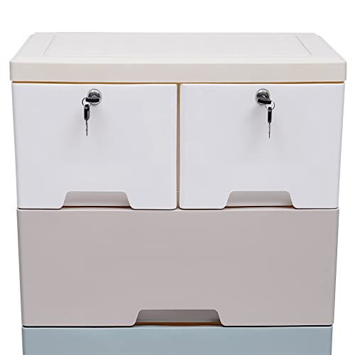 LOYALHEARTDY Plastic Drawers Dresser with 6 Drawers Storage Cabinet Closet Drawers Cabinet 5 Layer Office Storage Organizer for Clothes Toys File with 2 Lock