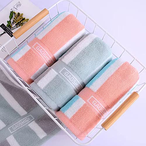 PUPOPIK 100% Cotton Bath Hand Towels, Fashion Striped Face Towel, Highly Absorbent Soft Luxury Towel for Bathroom,Set of 2, 14 x 30 Inch (Blue-Pink Stripe)