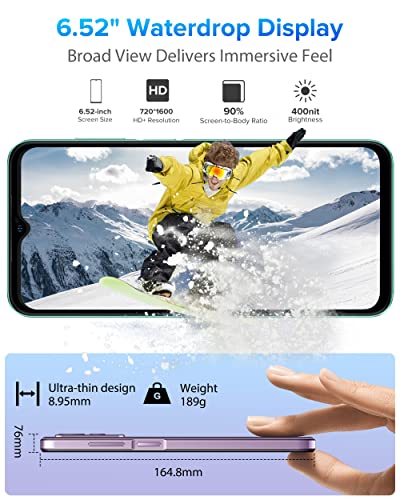Ulefone Unlocked Smartphone, Note 14 Cell Phone Unlocked, Android 12, 6.52" IPS Full-Screen, 4500mAh, 7GB + 16GB, Triple Card Slots, 8MP Camera, Dual SIM, Face Recognition, 4G Cheap Phones - Green