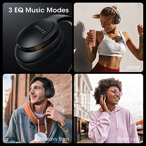 DOQAUS Upgraded Bluetooth Headphones Wireless Over Ear, 80H Playtime Bluetooth 5.3 Wireless Headphones with 3 EQ Modes, Built-in HD Mic, HiFi Stereo Sound,Deep Bass,Memory Foam Ear Cups for Phone/PC