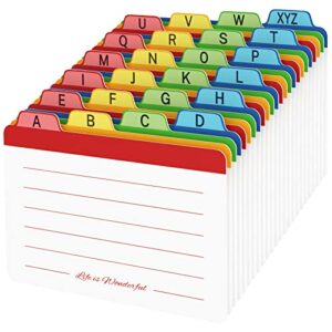 neando 3 x 5 inches index card dividers, alphabetical tabbed index cards guides, colored note cards, file and recipe guides with alphabetical tabs, assorted colors, 24 counts, a-z guide