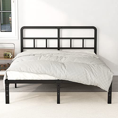 DiaOutro 14 Inch Queen Bed Frame with Headboard No Box Spring Needed, Heavy Duty Metal Queen Size Platform with Steel Slat, Mattress Foundation, Easy Assembly, Noise Free, Black