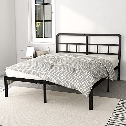 DiaOutro 14 Inch Queen Bed Frame with Headboard No Box Spring Needed, Heavy Duty Metal Queen Size Platform with Steel Slat, Mattress Foundation, Easy Assembly, Noise Free, Black