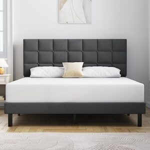 molblly twin bed frame upholstered platform with headboard and strong wooden slats, non-slip and noise-free,no box spring needed, easy assembly,dark gray