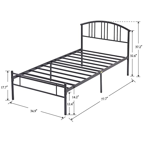 VECELO 14 inch Twin Bed Frame Metal Platform Mattress Foundation with headboard Footboard Steel Slat Support/No Box Spring Needed/Easy Assembly