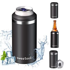 sweeteek can cooler, slim can koozie insulated,12oz stainless steel vacuum insulated drink holder, beer bottle, double walled slim cans holder insulator for hard seltzer, soda, sparkling water, black