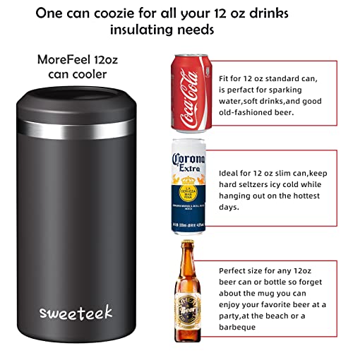 Sweeteek Can Cooler, Slim Can Koozie Insulated,12oz Stainless Steel Vacuum Insulated Drink Holder, Beer Bottle, Double Walled Slim Cans Holder Insulator for Hard Seltzer, Soda, Sparkling Water, black