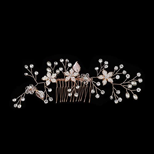 maxgoods Bridesmaid Hairpins Women Girls Headpieces Crystal Peals Hair Accessories Handmade Hair Ornaments(N-Gold)