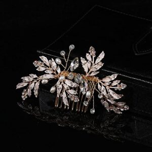 maxgoods Bridesmaid Hairpins Women Girls Headpieces Crystal Peals Hair Accessories Handmade Hair Ornaments(N-Gold)