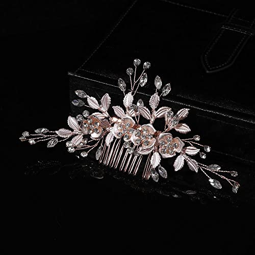 maxgoods Bridesmaid Hairpins Women Girls Headpieces Crystal Peals Hair Accessories Handmade Hair Ornaments(N-Gold)