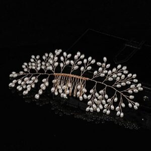 maxgoods Bridesmaid Hairpins Women Girls Headpieces Crystal Peals Hair Accessories Handmade Hair Ornaments(N-Gold)