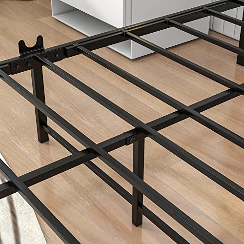 BOFENG Metal Bed Frame Twin Size with 2-Tier Storage Wooden Headboard/USB Charging Station,Heavy Duty Metal Platform Bed Frames No Box Spring Needed,Mattress Foundation Firm Steel Slat Support
