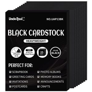 black cardstock - 8.5'' x 11'' 85lb cover card stock heavyweight paper perfect for scrapbooking, crafts, business cards 25 sheets 250g uap13bk