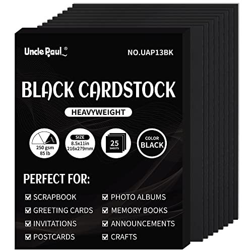 Black Cardstock - 8.5'' x 11'' 85lb Cover Card Stock Heavyweight Paper Perfect for Scrapbooking, Crafts, Business Cards 25 Sheets 250g UAP13BK