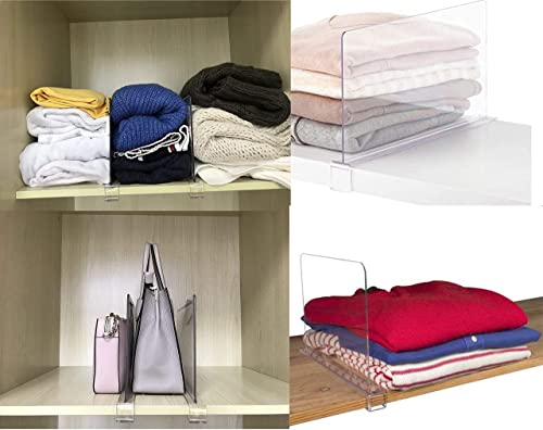 Yieach 4PCS Shelf Dividers,Clear Closets Shelf and Closet Separator for Organization in Bedroom,Kitchen Cabinets Shelf Storage and Office Shelves