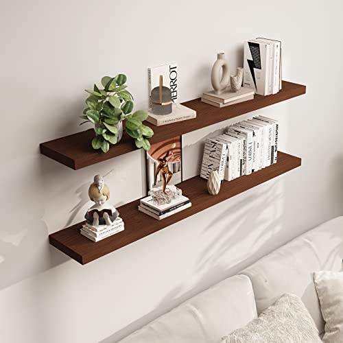 WELLAND 8" Deep Floating Shelves Reclaimed Wood Wall Shelf Pine Wall Mount Shelf (Set of 2, 48 inch)