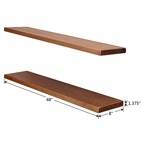 WELLAND 8" Deep Floating Shelves Reclaimed Wood Wall Shelf Pine Wall Mount Shelf (Set of 2, 48 inch)