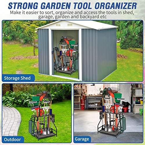 Garden Tool Organizer for Garage, Garden Tool Rack, Tool Organizers and Storage, up to 58 Long-Handled Tools, Garage Organizer, Yard Tool Holder for Garage, Shed, Outdoor, Garden tool stand, Black